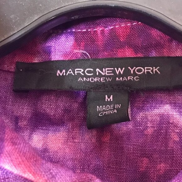 Andrew Marc Purple Cotton Blouse Button Up Sleeveless Tie Dye Size Medium Dyed - Picture 3 of 5